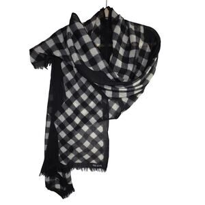 Isabel De Pedro 100% Lana Wool large Shawl blacknwhite square Warm Scarf Gingham